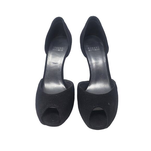 Stuart Weitzman Divorcee D’Orsay Peep Toe Pump Heels Black Spain Size US 7 - Picture 3 of 10